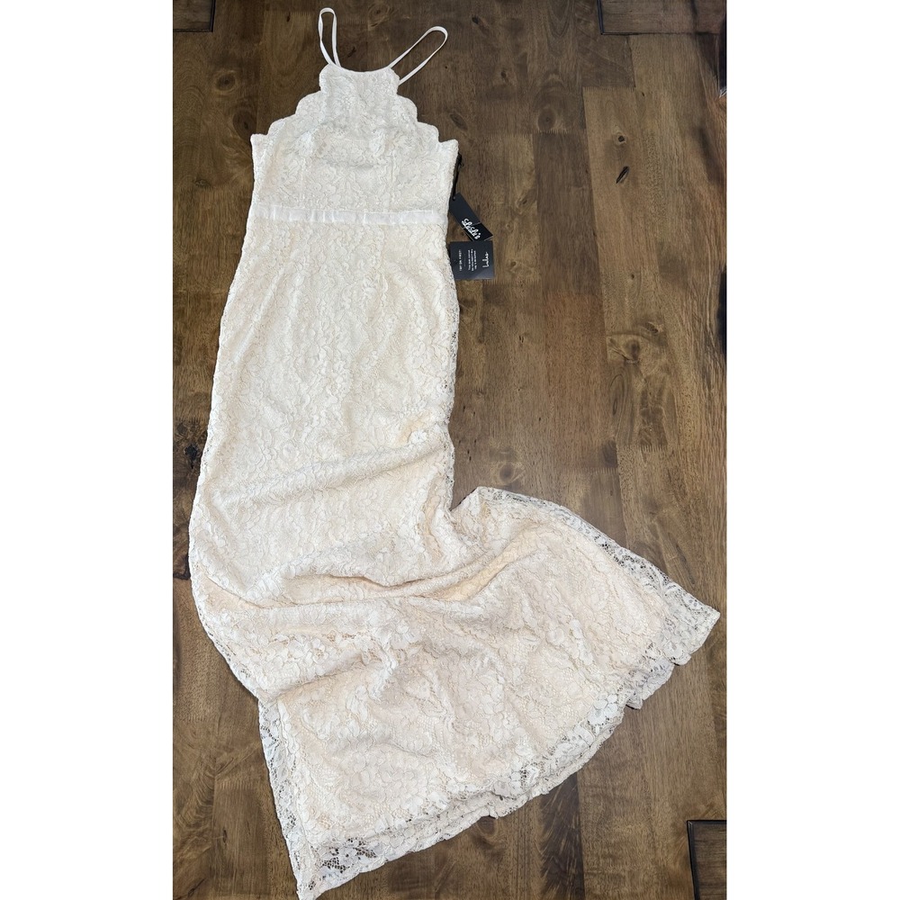 NWT Lulus Bridal Zenith ivory cream Lace Halter Neck Formal Maxi Dress size S‎